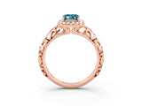 Rose gold Emerald Cut Halo Diamond Solitaire with Filigree Band and Four-Prong Setting_3