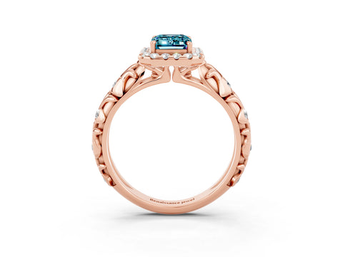 Rose gold Emerald Cut Halo Diamond Solitaire with Filigree Band and Four-Prong Setting_3