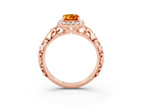 Rose gold Emerald Cut Halo Diamond Solitaire with Filigree Band and Four-Prong Setting_3