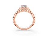 Rose gold Emerald Cut Halo Diamond Solitaire with Filigree Band and Four-Prong Setting_3