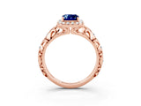 Rose gold Emerald Cut Halo Diamond Solitaire with Filigree Band and Four-Prong Setting_3