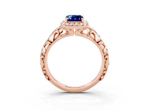 Rose gold Emerald Cut Halo Diamond Solitaire with Filigree Band and Four-Prong Setting_3
