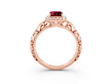 Rose gold Emerald Cut Halo Diamond Solitaire with Filigree Band and Four-Prong Setting_3