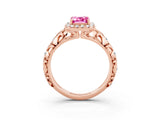 Rose gold Emerald Cut Halo Diamond Solitaire with Filigree Band and Four-Prong Setting_3