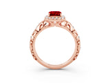 Rose gold Emerald Cut Halo Diamond Solitaire with Filigree Band and Four-Prong Setting_3