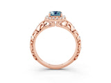 Rose gold Emerald Cut Halo Diamond Solitaire with Filigree Band and Four-Prong Setting_3