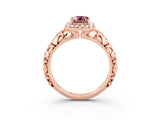 Rose gold Emerald Cut Halo Diamond Solitaire with Filigree Band and Four-Prong Setting_3