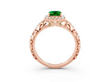 Rose gold Emerald Cut Halo Diamond Solitaire with Filigree Band and Four-Prong Setting_3