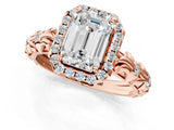 Rose gold Emerald Cut Halo Diamond Solitaire with Filigree Band and Four-Prong Setting_4