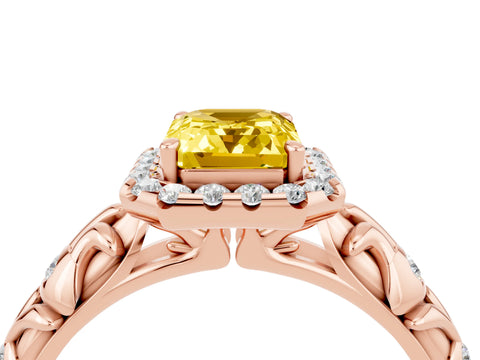 Rose gold Emerald Cut Halo Diamond Solitaire with Filigree Band and Four-Prong Setting_4