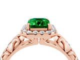 Rose gold Emerald Cut Halo Diamond Solitaire with Filigree Band and Four-Prong Setting_4