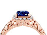 Rose gold Emerald Cut Halo Diamond Solitaire with Filigree Band and Four-Prong Setting_4