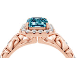 Rose gold Emerald Cut Halo Diamond Solitaire with Filigree Band and Four-Prong Setting_4