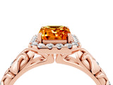 Rose gold Emerald Cut Halo Diamond Solitaire with Filigree Band and Four-Prong Setting_4
