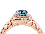 Rose gold Emerald Cut Halo Diamond Solitaire with Filigree Band and Four-Prong Setting_4