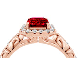Rose gold Emerald Cut Halo Diamond Solitaire with Filigree Band and Four-Prong Setting_4