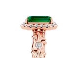 Rose gold Emerald Cut Halo Diamond Solitaire with Filigree Band and Four-Prong Setting_5