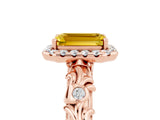 Rose gold Emerald Cut Halo Diamond Solitaire with Filigree Band and Four-Prong Setting_5