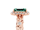 Rose gold Emerald Cut Halo Diamond Solitaire with Filigree Band and Four-Prong Setting_5