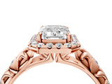 Rose gold Emerald Cut Halo Diamond Solitaire with Filigree Band and Four-Prong Setting_7