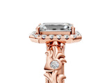 Rose gold Emerald Cut Halo Diamond Solitaire with Filigree Band and Four-Prong Setting_8