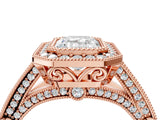 Rose gold Emerald Cut Halo Diamond Split Shank Pave Ring_13