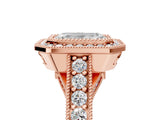 Rose gold Emerald Cut Halo Diamond Split Shank Pave Ring_14