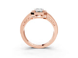 Rose gold Emerald Cut Halo Diamond Split Shank Ring with Prong Setting_30
