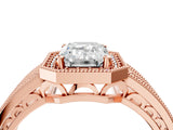 Rose gold Emerald Cut Halo Diamond Split Shank Ring with Prong Setting_31