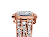 Rose gold Emerald Cut Halo Diamond Split Shank Ring with Prong Setting_32