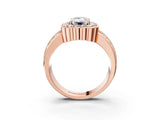 Rose gold Emerald Cut Halo Diamond Split Shank Ring with Scalloped Prong Setting_10