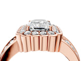 Rose gold Emerald Cut Halo Diamond Split Shank Ring with Scalloped Prong Setting_11
