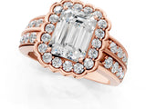 Rose gold Emerald Cut Halo Diamond Split Shank Ring with Scalloped Prong Setting_8