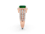 Rose gold Emerald Cut Halo Emerald Ring with Split Shank and Four-Prong Setting_2