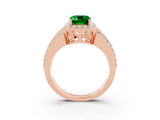 Rose gold Emerald Cut Halo Emerald Ring with Split Shank and Four-Prong Setting_3