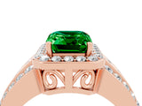 Rose gold Emerald Cut Halo Emerald Ring with Split Shank and Four-Prong Setting_4