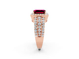 Rose gold Emerald Cut Halo Garnet Ring with Split Shank and Four-Prong Setting_2