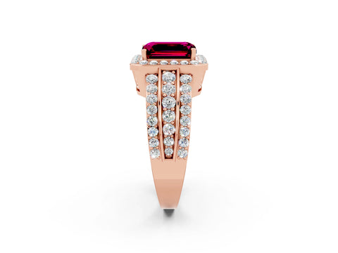 Rose gold Emerald Cut Halo Garnet Ring with Split Shank and Four-Prong Setting_2