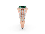 Rose gold Emerald Cut Halo Green Sapphire Ring with Split Shank and Four-Prong Setting_2