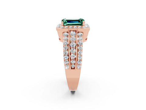 Rose gold Emerald Cut Halo Green Sapphire Ring with Split Shank and Four-Prong Setting_2