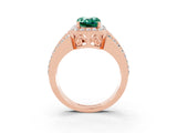 Rose gold Emerald Cut Halo Green Sapphire Ring with Split Shank and Four-Prong Setting_3