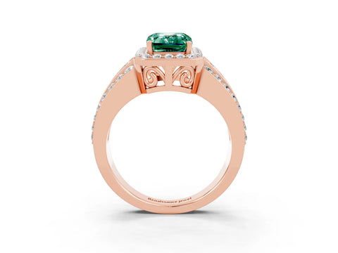Rose gold Emerald Cut Halo Green Sapphire Ring with Split Shank and Four-Prong Setting_3