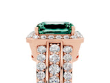 Rose gold Emerald Cut Halo Green Sapphire Ring with Split Shank and Four-Prong Setting_5