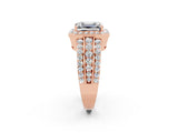 Rose gold Emerald Cut Halo Moissanite Ring with Split Shank and Four-Prong Setting_2