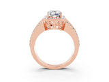 Rose gold Emerald Cut Halo Moissanite Ring with Split Shank and Four-Prong Setting_3