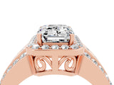 Rose gold Emerald Cut Halo Moissanite Ring with Split Shank and Four-Prong Setting_4