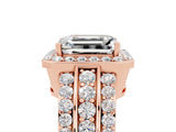 Rose gold Emerald Cut Halo Moissanite Ring with Split Shank and Four-Prong Setting_5