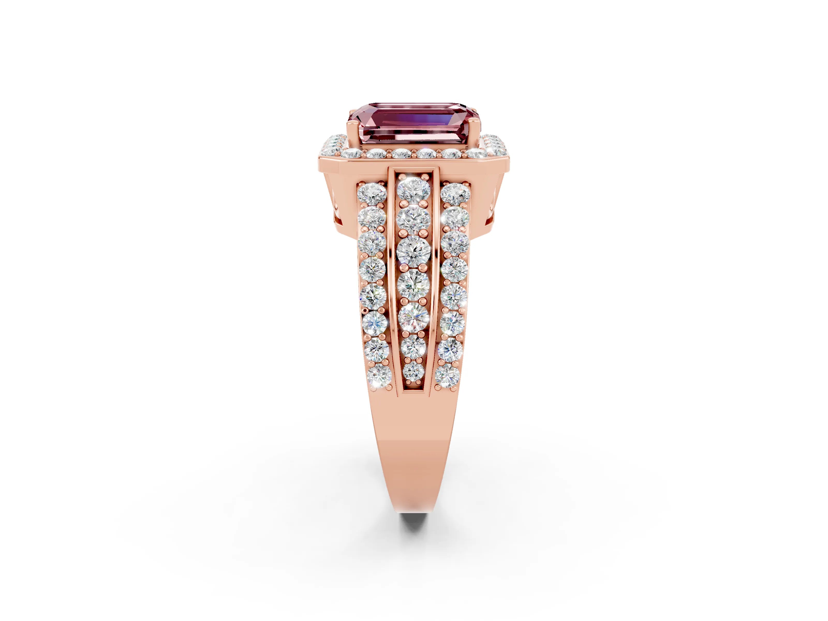 Rose gold Emerald Cut Halo Morganite Ring with Split Shank and Four-Prong Setting_2