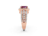 Rose gold Emerald Cut Halo Morganite Ring with Split Shank and Four-Prong Setting_2