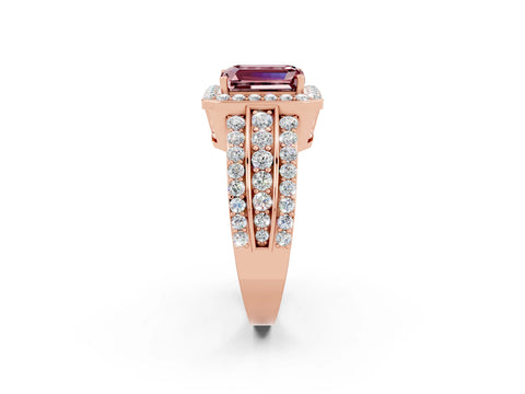 Rose gold Emerald Cut Halo Morganite Ring with Split Shank and Four-Prong Setting_2